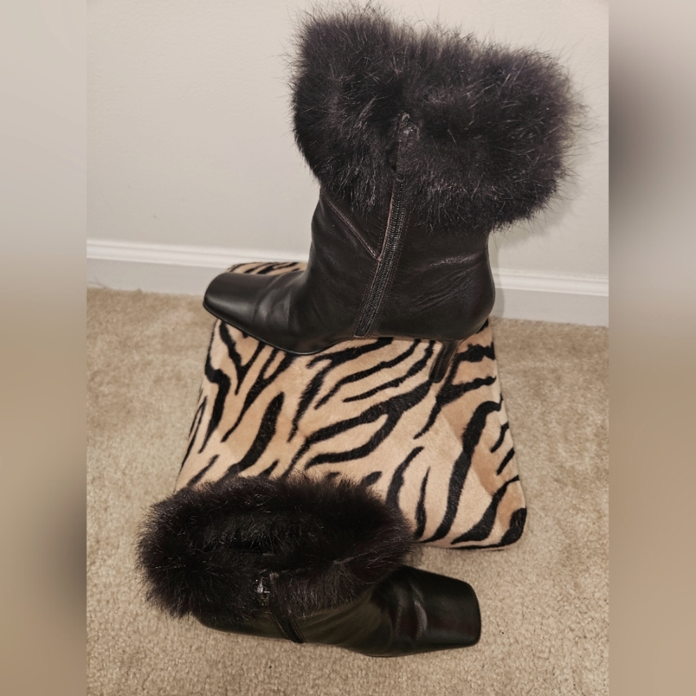 Karen Scott Dark Brown Ankle Boots with Rabbit Fur Trim